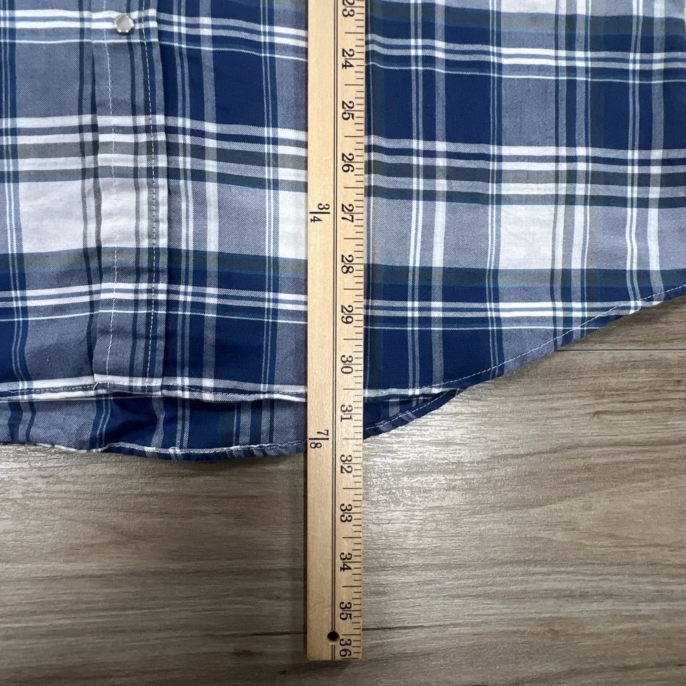 Ely Cattleman Pearl Snap Shirt Mens Large Blue Plaid Wrinkle Resistant